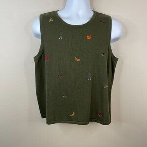 Vintage Womens Cabincore Naturecore Forest Sweater Size XL Olive Green Camping